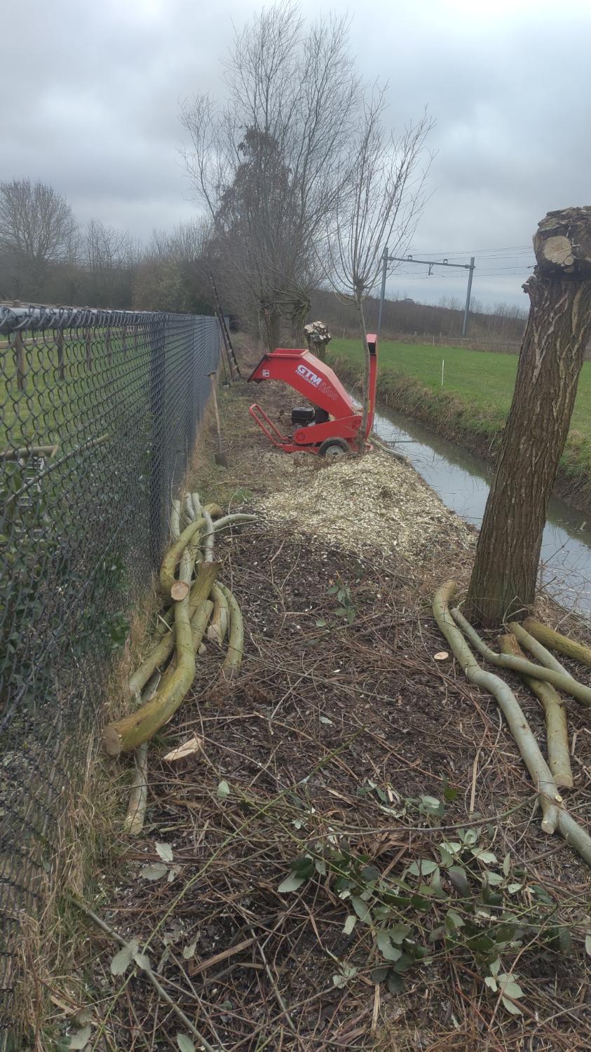 Rode hakselaar langs de sloot